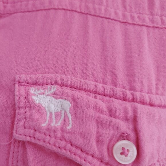 ABERCROMBIE & FITCH Women's Candy Pink Button Down Logo Shirt Striped Lining MED - Picture 3 of 10